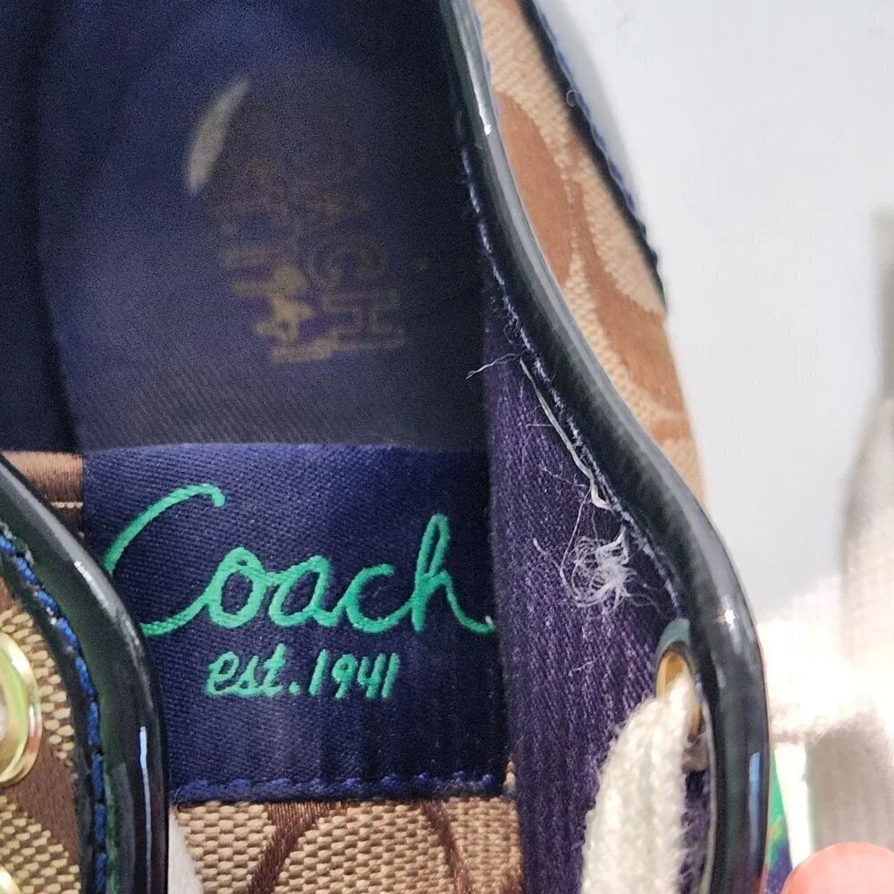 Coach Folly Signature Fashion Sneakers Tan Navy Green Size 6.5B